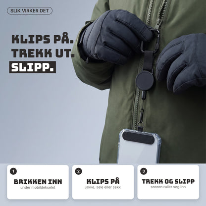 Slik virker SafeGrip: klips på, trekk ut, slipp