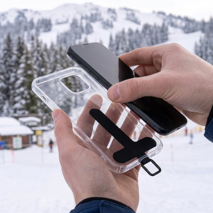 Festeplaten legges mellom mobilen og dekselet
