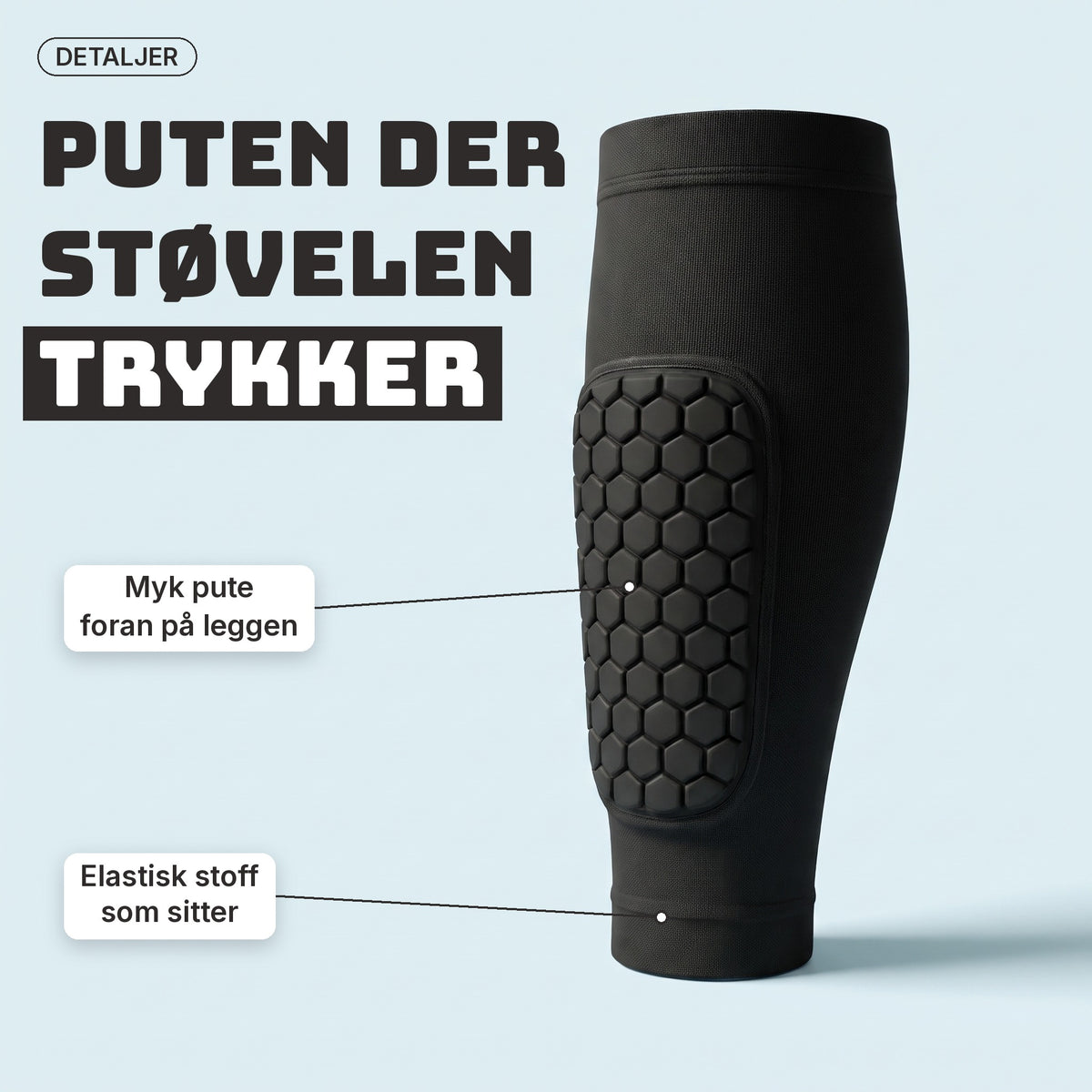 SkiGuard detaljer: myk pute foran på leggen