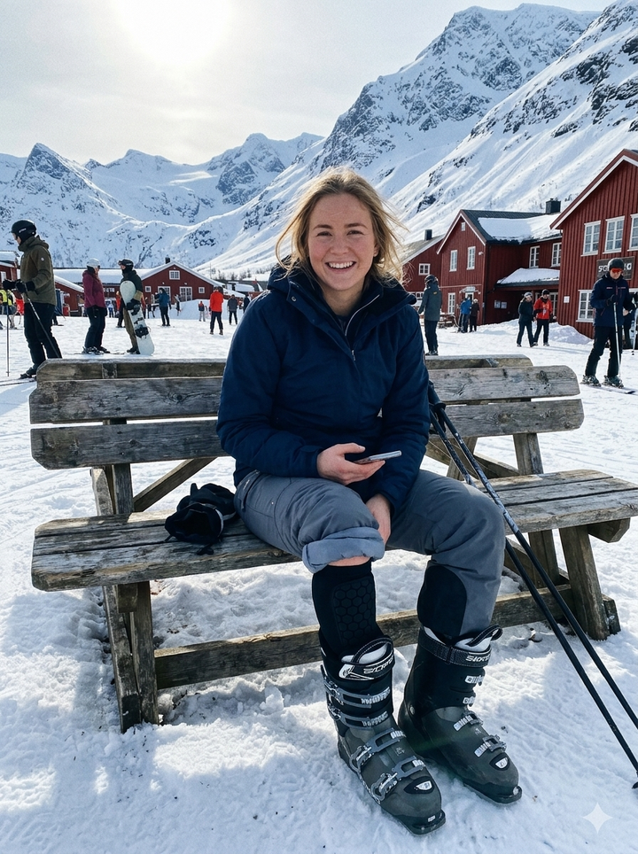 Skiløper på benk med Naro SkiGuard